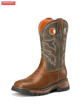 Kids Square Toe Cowboy Boots Comfortable Mid Calf Riding Shoes with Non-slip